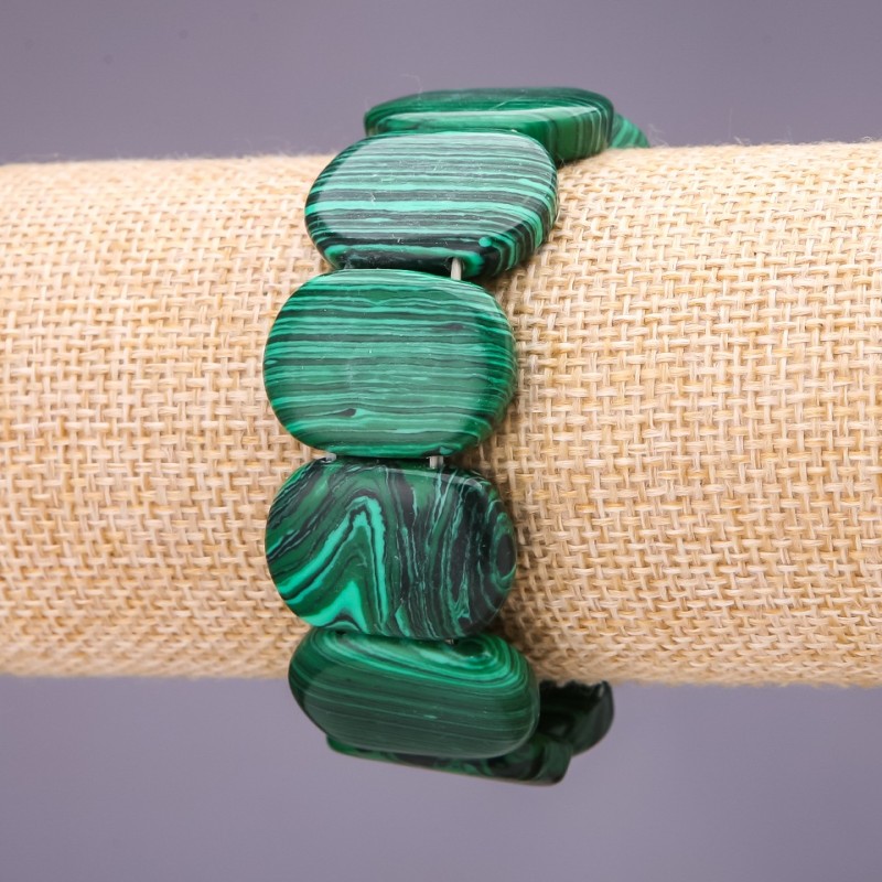 Bransoletka z malachitu (ogniwo) 25×17 mm +/-, długość 18 cm, na gumce