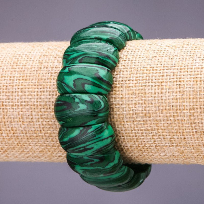 Bransoletka z malachitu – ogniwa 25×12 mm, długość 18 cm na elastycznej gumce