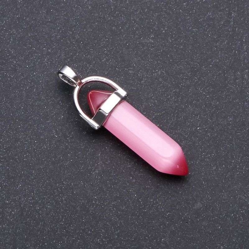Wisiorek z różowego kociego oka, sześciokątny, 8×35×41 mm