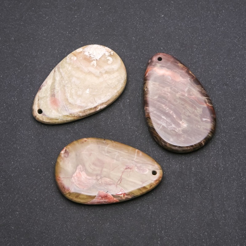 Wisiorek z naturalnego kamienia – Jaspis Picasso, kropla 55×35 mm