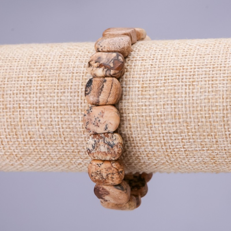 Bransoletka z jaspisu krajobrazowego, ogniwa 10×14 mm, na elastycznej gumce