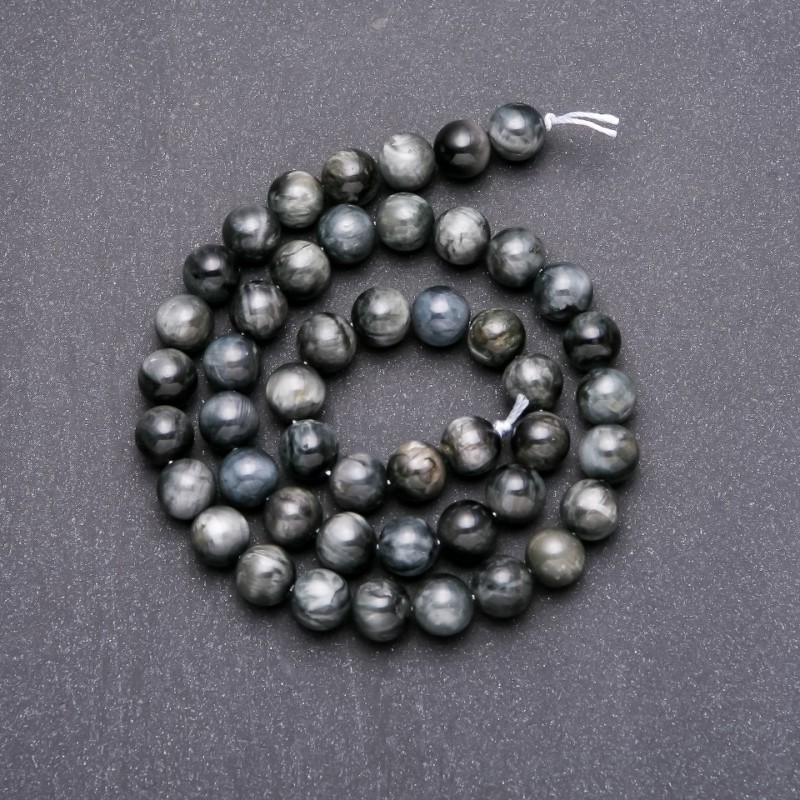 Koraliki na nitce z naturalnego kamienia Sokole oko – gładka kulka, średnica 8 mm (+/-), długość 38 cm