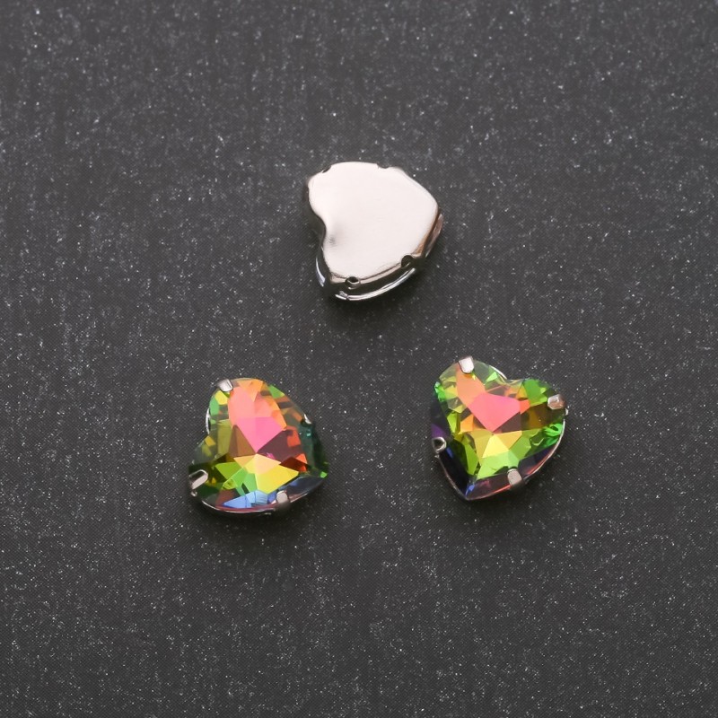 Cena za opakowanie /10 szt. Kryształ naszywany w kształcie serca 12 mm różowo-zielony