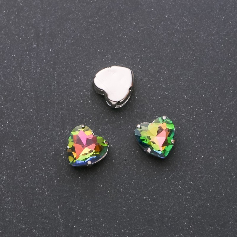 Cena za opakowanie /10 szt. Przyszywany kryształ w kształcie serca 10 mm różowo-zielony