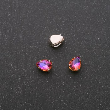 Cena za opakowanie / 10 szt. Przyszywany kryształ w czapie, kropla, 6×8 mm malinowo-niebieski