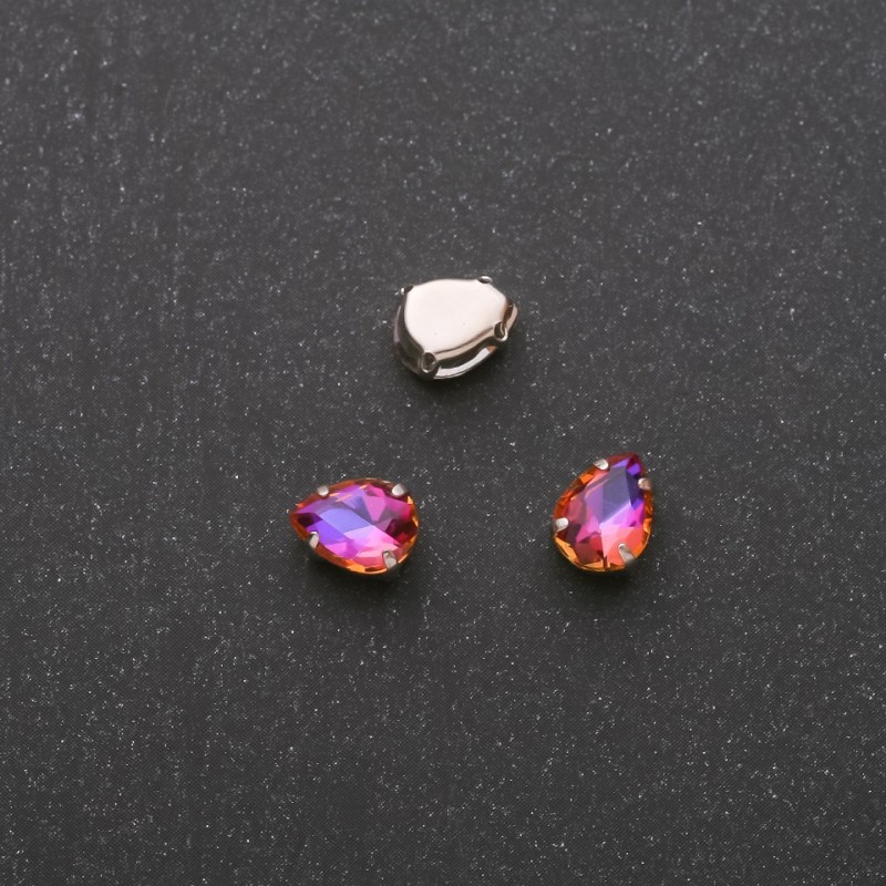 Cena za opakowanie / 10 szt. Przyszywany kryształ w czapie, kropla, 6×8 mm malinowo-niebieski