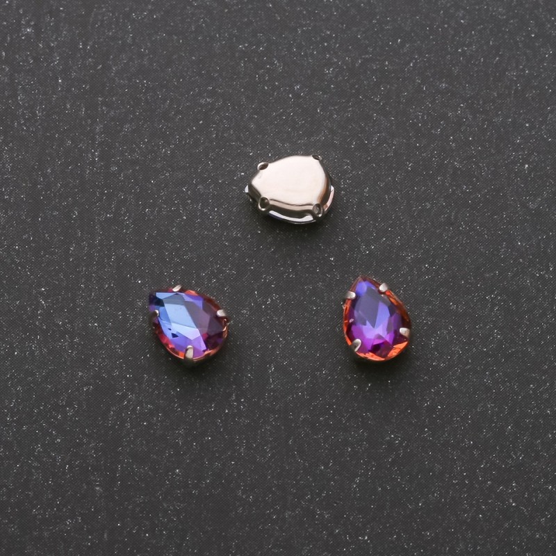 Cena za opakowanie /10 szt. Kryształ naszywany w czapie w kształcie kropli 6×8 mm, niebiesko-malinowy