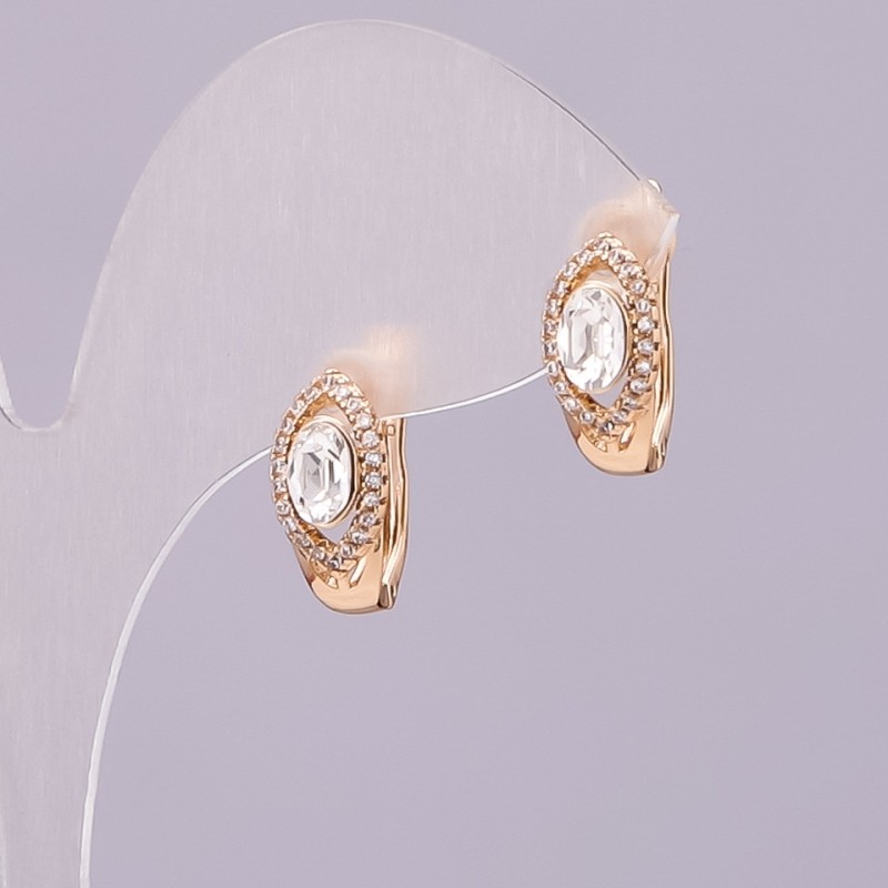 Kolczyki Xuping z kryształami Swarovski, kolor biały, średnica 15×8 mm, pozłacane