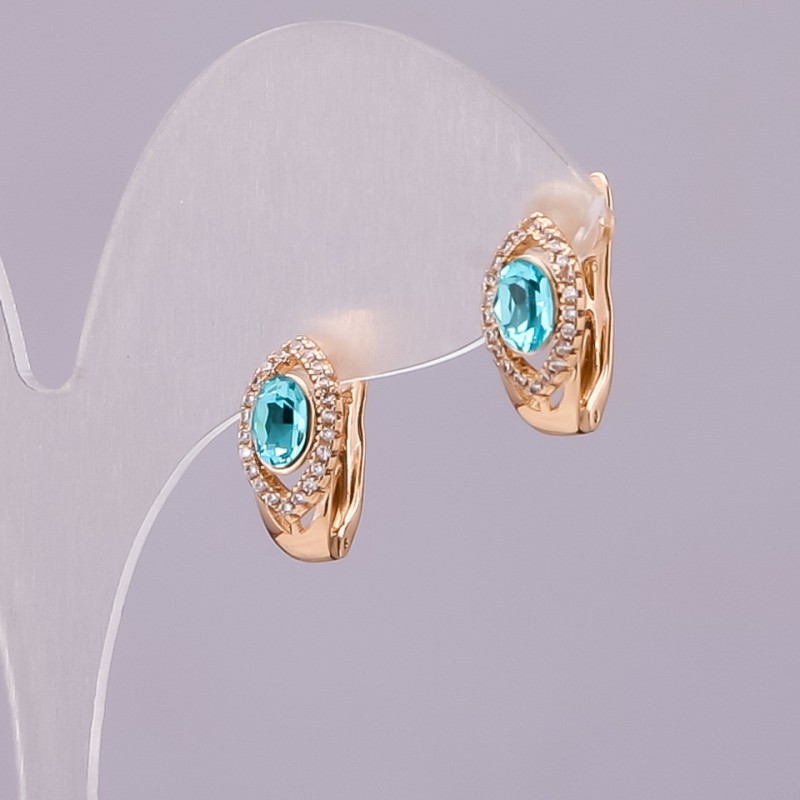 Kolczyki Xuping z kryształami Swarovski w kolorze błękitnym, średnica 15×8 mm, pozłacane
