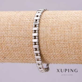 Bransoletka Xuping splot 'kropka–myślnik' podwójny, grubość 6 mm, długość 18 cm, rodowana