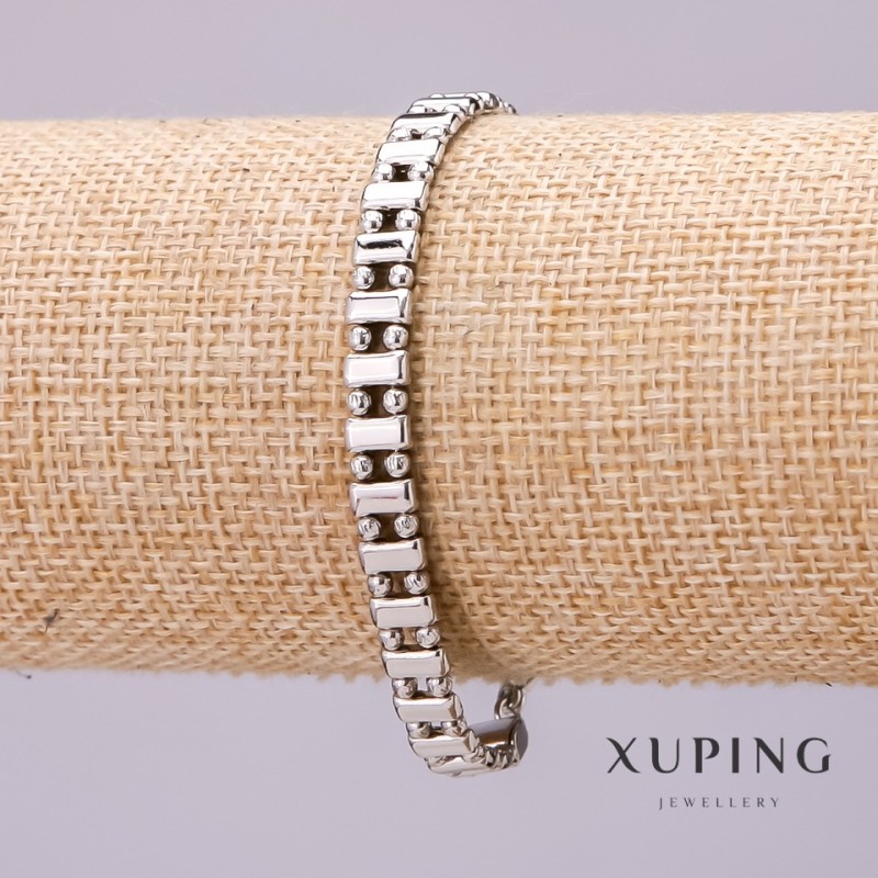 Bransoletka Xuping splot 'kropka–myślnik' podwójny, grubość 6 mm, długość 18 cm, rodowana