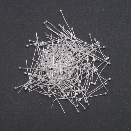Furnitura jubilerska: szpilki jubilerskie z kulką, jasny metal, długość 20 mm, masa 10 g