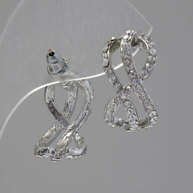 Kolczyki sztyfty „Nieskończoność”, białe kryształy, metal w kolorze srebra, 2 cm