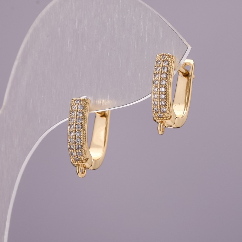 Bigle do kolczyków z cyrkoniami, z żółtego metalu, 15×13×4 mm, para