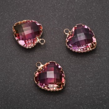 Wisiorek "Serce" różowo-żółty kolor, złota oprawa 16x20 mm