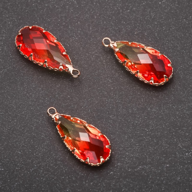 Wisiorek „Kropla” w kolorze żółto-pomarańczowym, oprawa złota 10×24 mm