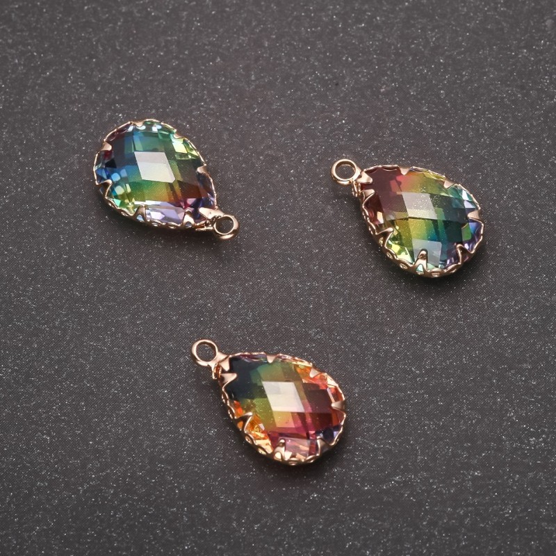 Zawieszka „Kropla” tęczowa w złotej oprawie 10×17 mm