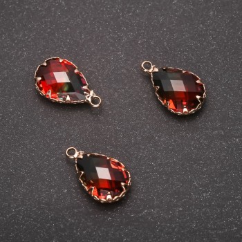 Wisiorek 'Kropla' kolor zielono-pomarańczowy, złota oprawa 10×17 mm