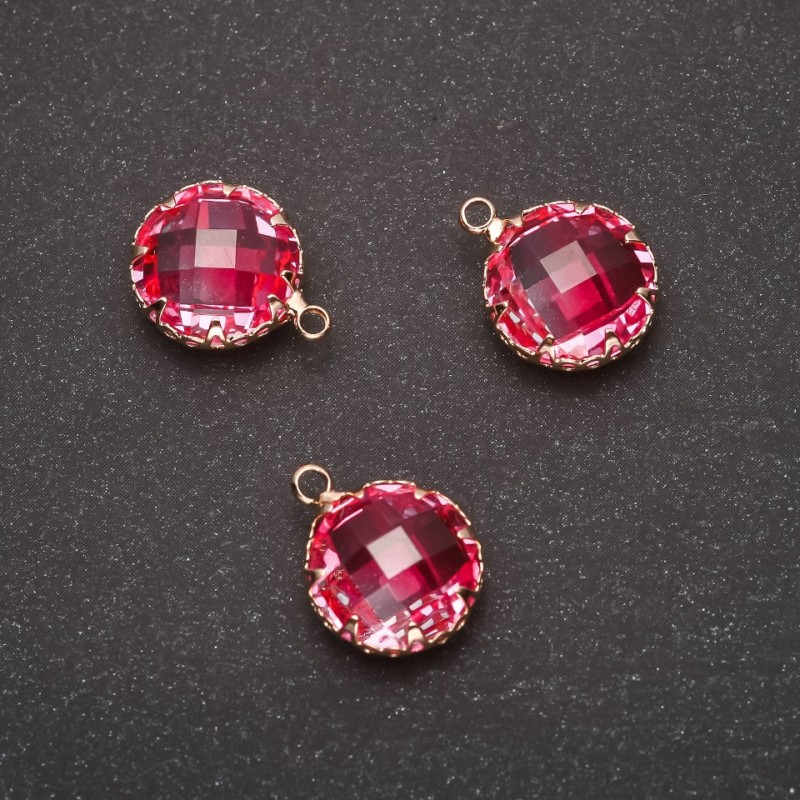 Wisiorek «Koło» w kolorze różowym, w złotej oprawie 10×17 mm
