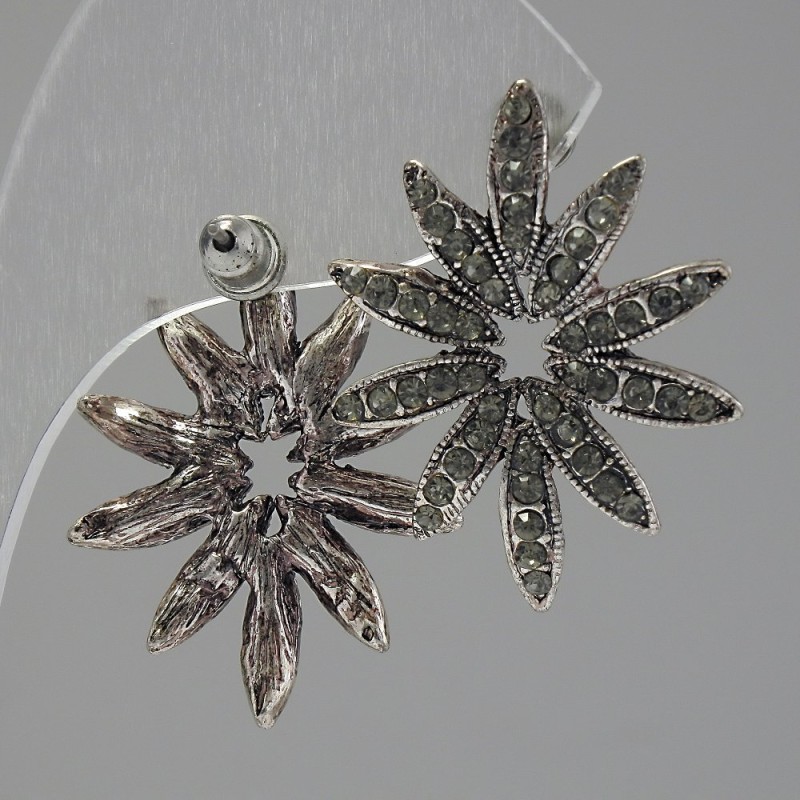 Kolczyki sztyfty Kwiat, jasne kryształy, metal w kolorze srebra, 30 mm