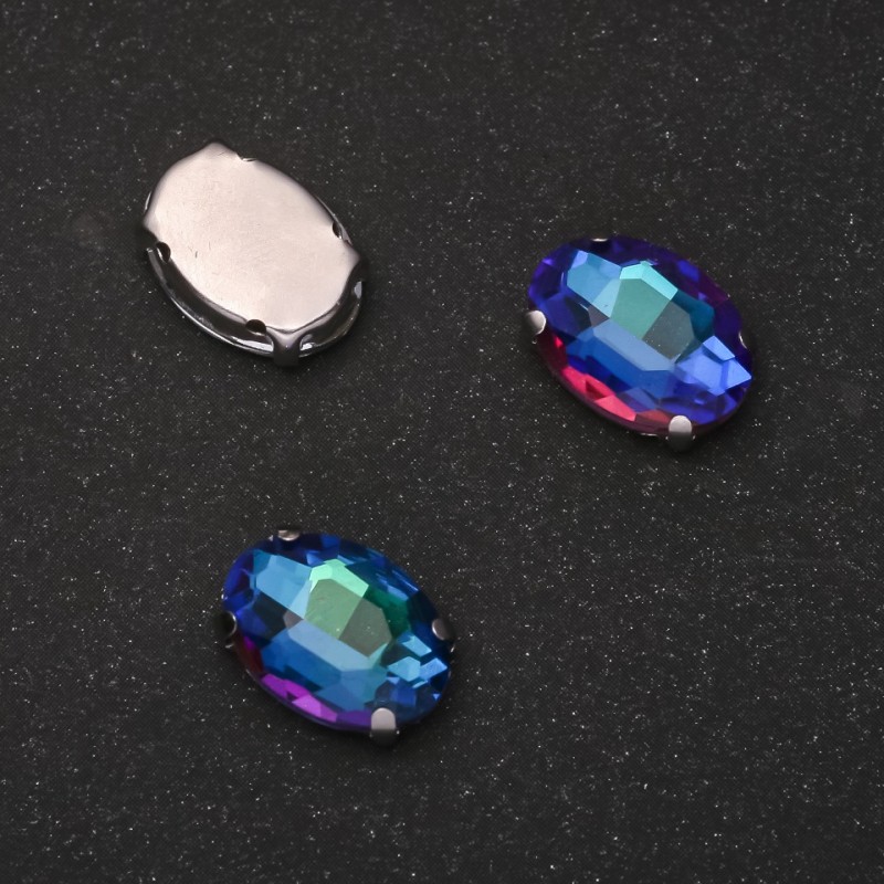 Cena za opakowanie / 10 szt. Kryształ naszywany w czapie, owalny 10×14 mm