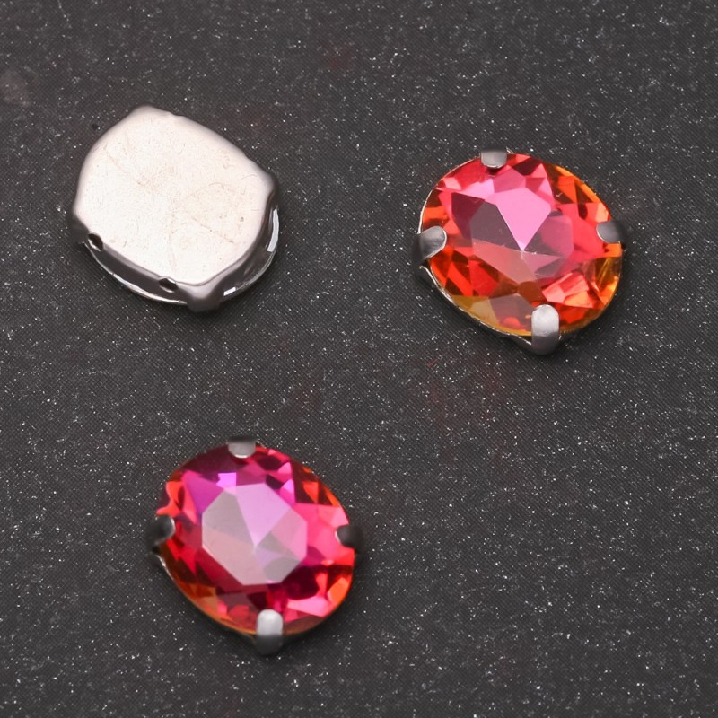 Cena za opakowanie / 10 szt. Kryształ naszywany w czapie owalny 10×12 mm malinowo-pomarańczowy