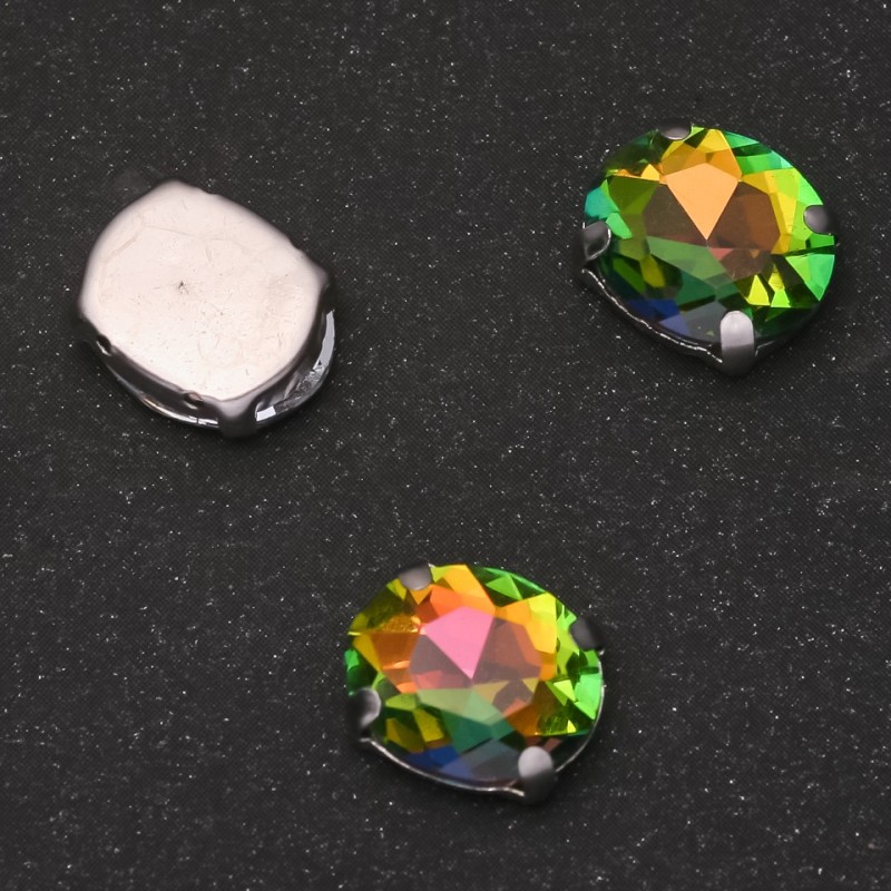 Cena za opakowanie / 10 szt. Przyszywany kryształ w czapie, owalny 10×12 mm, tęczowy