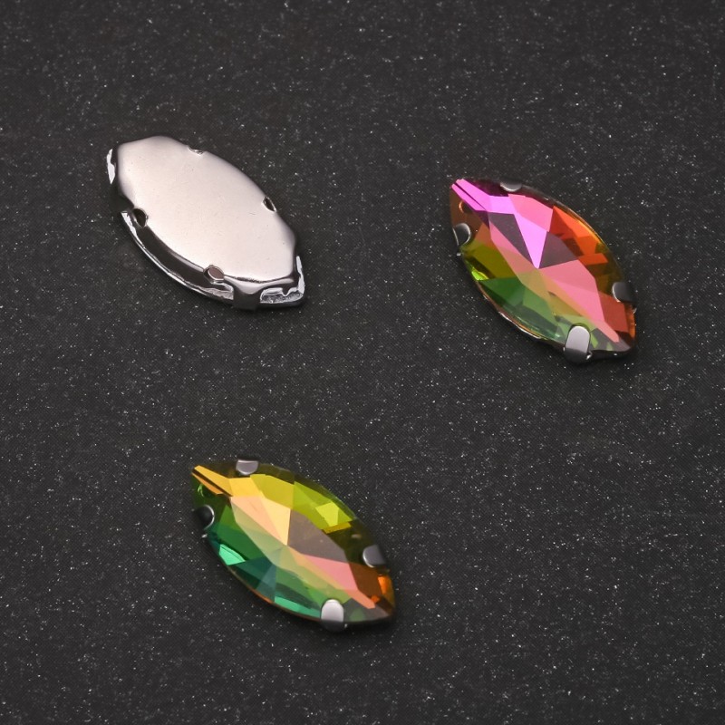 Cena za opakowanie /10 szt. Przyszywany kryształ w czapie owalny 7×15 mm różowo-zielony
