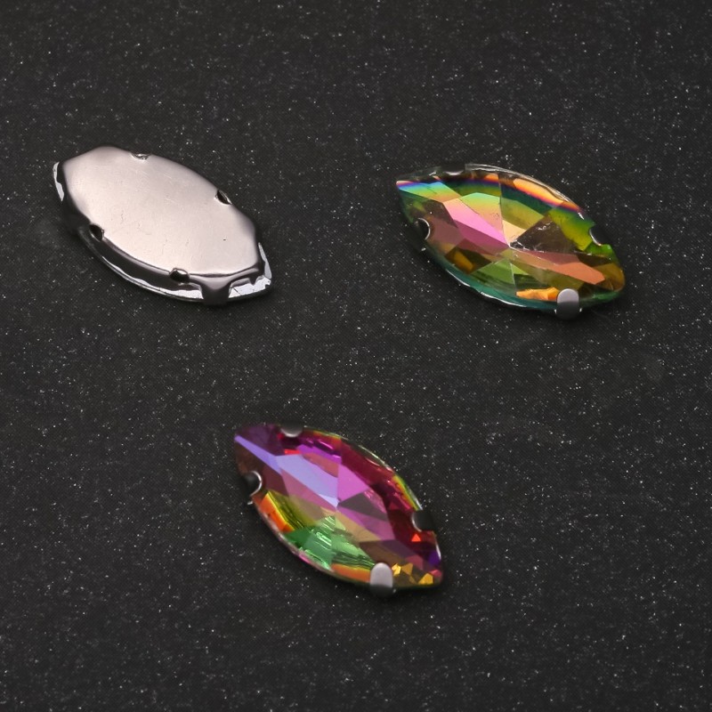 Cena za opakowanie / 10 szt. Kryształ naszywany w czapie, owalny 9x18 mm, różowo-zielony