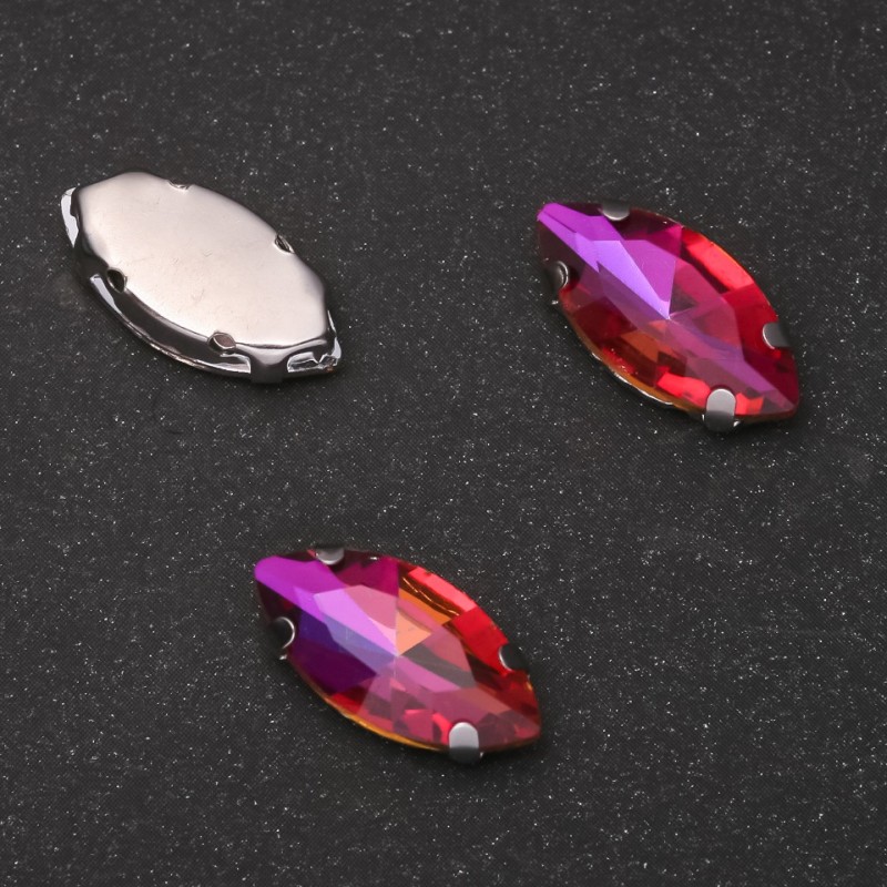 Cena za opakowanie /10 szt. Przyszywany kryształ w czapie, owalny 9x18 mm malinowo-pomarańczowy