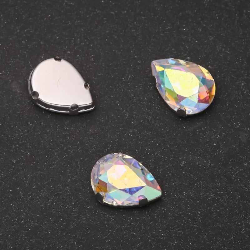 Kryształ naszywany w kształcie kropli 10×14 mm tęczowy