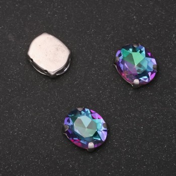 Cena za opakowanie / 10 szt. Kryształ naszywany na czapie «Owal 8×10 mm» zielono-malinowy
