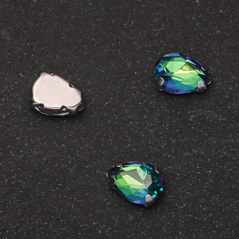 Cena za opakowanie /10 szt. Przyszywany kryształ w czapie 7×10 mm, zielono-niebieski