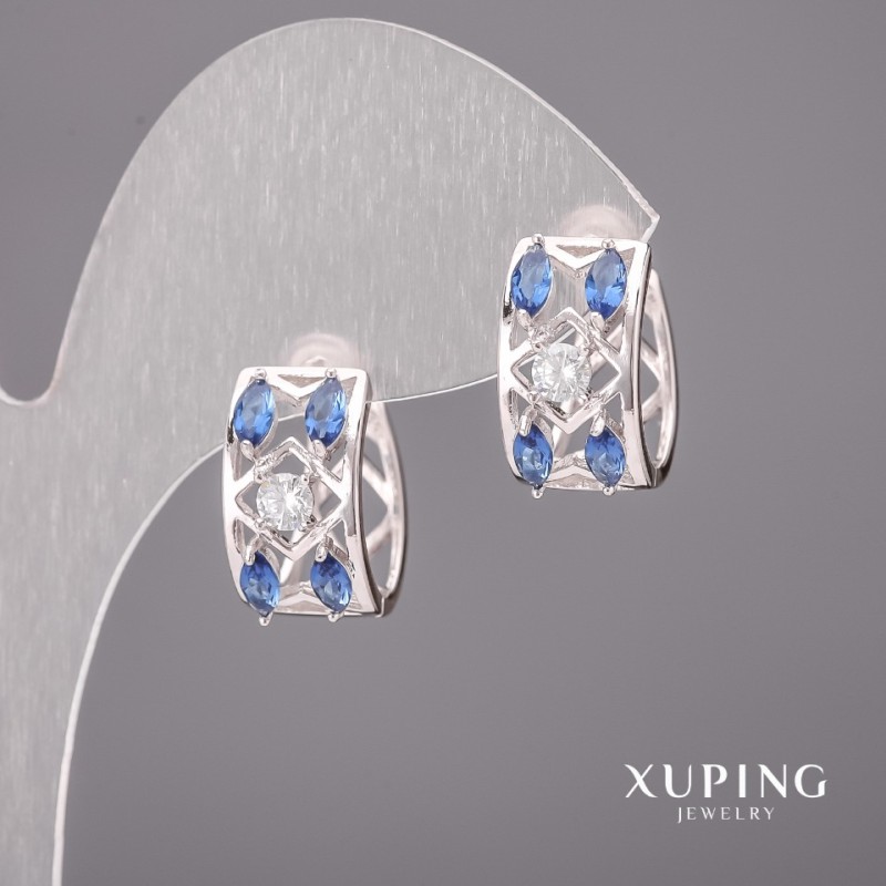 Kolczyki Xuping z niebieskimi kamieniami 5x12 mm rodowane