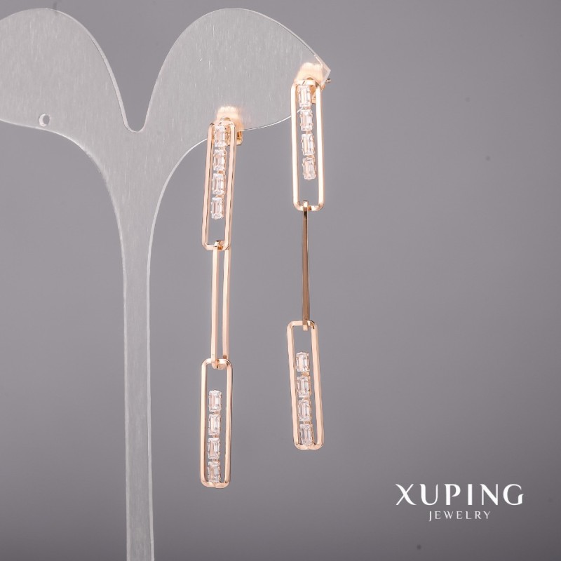 Kolczyki Xuping z białymi kamieniami 6×70 mm Pozłacane 18K