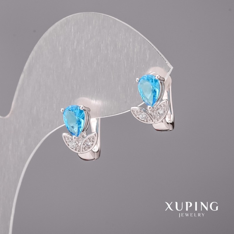 Kolczyki Xuping z niebieskimi kamieniami 8x12 mm rodowane