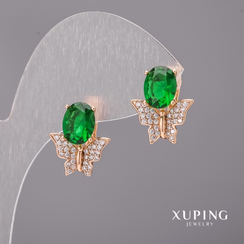 Kolczyki Xuping z zielonymi kamieniami 14x17 mm Pozłacane 18K