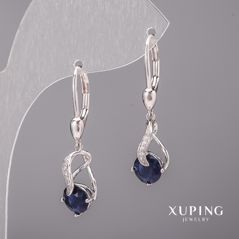 Kolczyki Xuping z niebieskimi kamieniami 8×33 mm rodowane