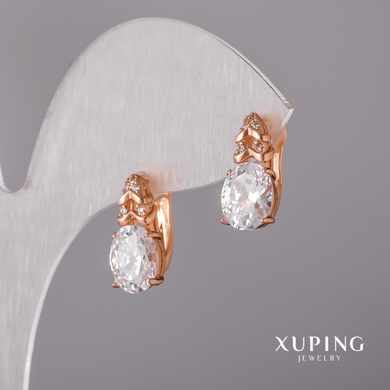 Kolczyki Xuping z białym kamieniem 7×16 mm pozłacane 18k