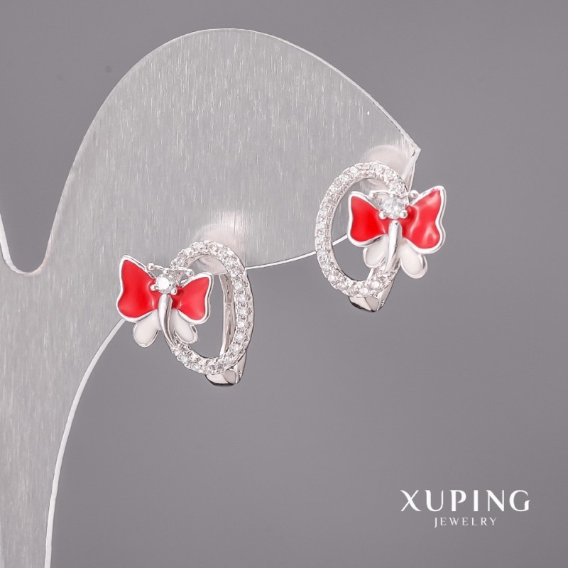 Kolczyki Xuping z białymi kamieniami i emalią 13x14 mm rodowane