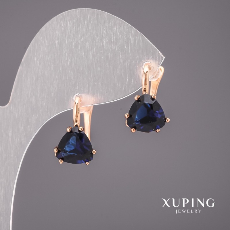 Kolczyki Xuping z niebieskimi kamieniami 10×17 mm Pozłacane 18K