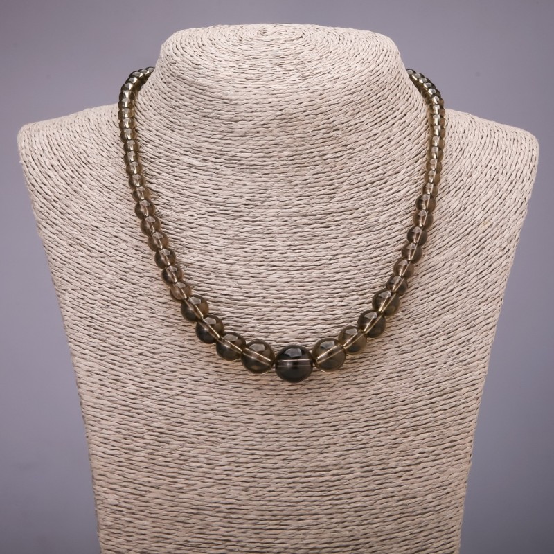 Naszyjnik z sztucznego rauhtopazu (regulowana długość), gładkie kulki, średnica 6–14 mm, długość 45 cm