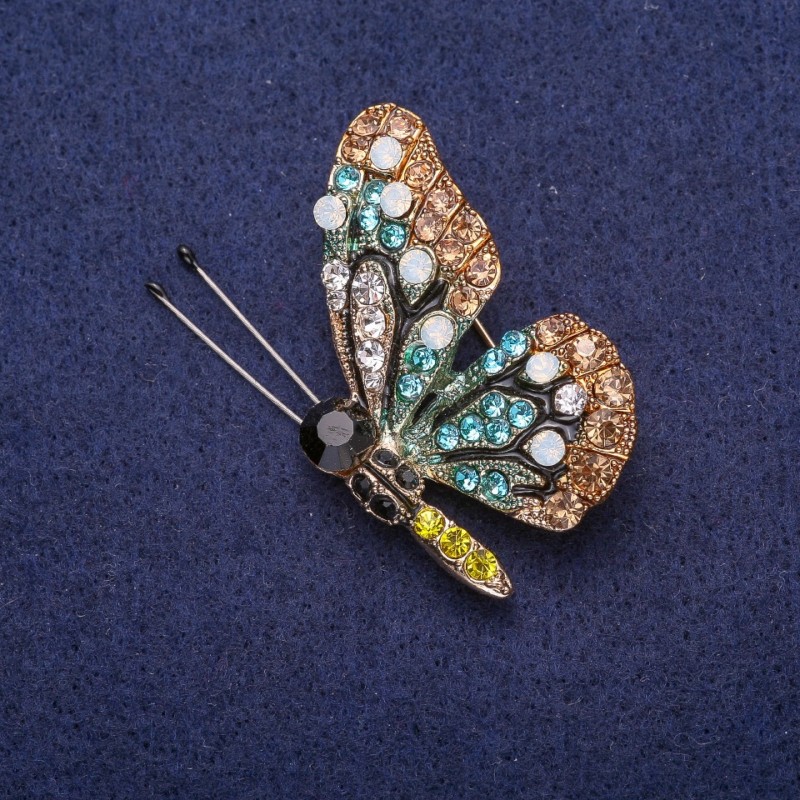 Broszka Motyl w strassach, ze srebrzystego metalu 31×41 mm