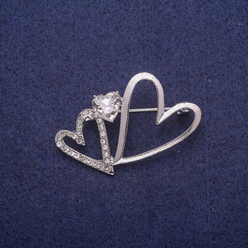 Wyprzedaż Broszka w kształcie serca z kryształem, srebrny metal 29×42 mm