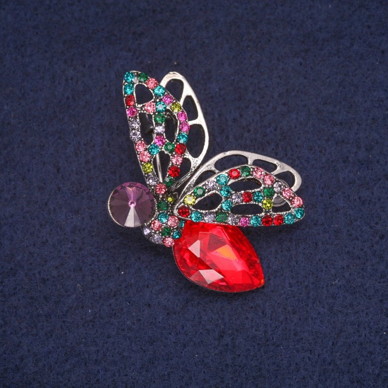 Broszka «Motyl w kryształach», srebrzysty metal 28×45 mm