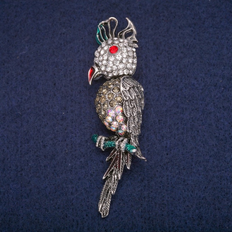 Broszka „Papuga Kakadu” 7×1,5 cm ze szarego metalu