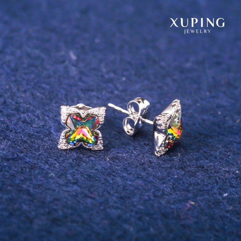 Kolczyki sztyfty Xuping z kryształami Swarovski, kolor tęczowy, średnica 9×13 mm, rodowane