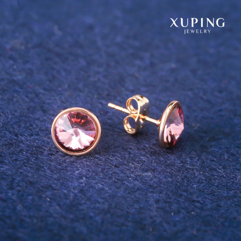 Kolczyki sztyftowe Xuping z kryształami Swarovski w kolorze liliowym, średnica 10 mm, pozłacane 18K