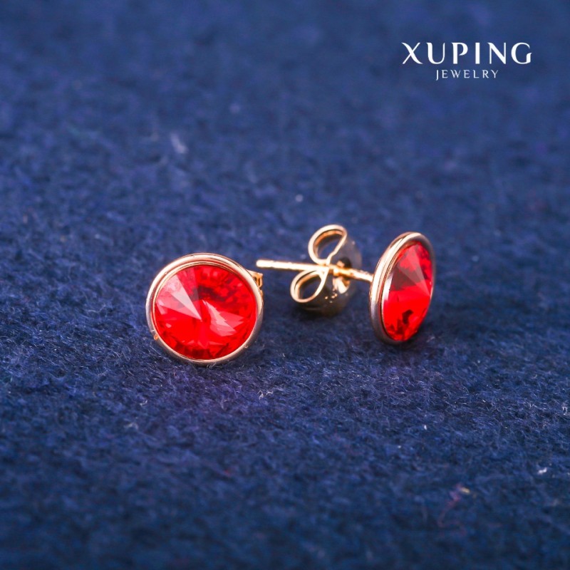 Kolczyki sztyfty Xuping z kryształami Swarovski, kolor czerwony, średnica 10 mm, pozłacenie 18K