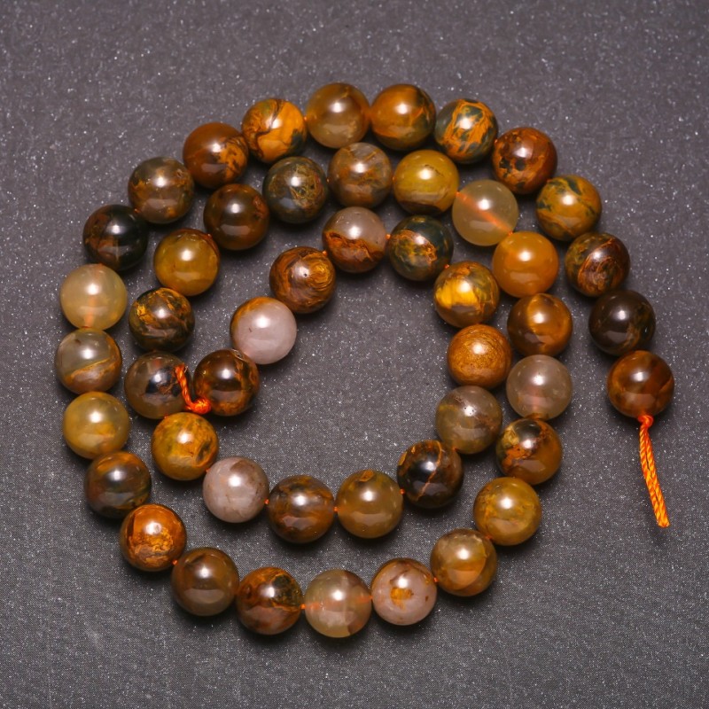Koraliki z naturalnego kamienia pietersyt, gładkie kuleczki, średnica 8 mm (+/-), długość 38 cm